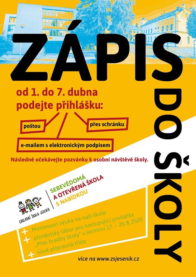 ZÁPIS DO 1. ROČNÍKU ZŠ JESENÍK 2020/2021