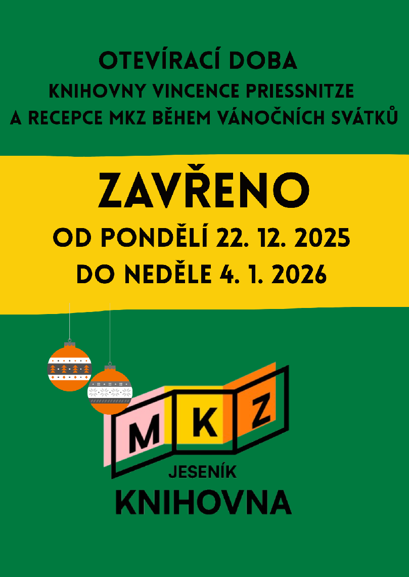 INFORMACE O OTEVÍRACÍ DOBĚ RECEPCE MKZ A KNIHOVNY BĚHEM VÁNOČNÍCH SVÁTKŮ