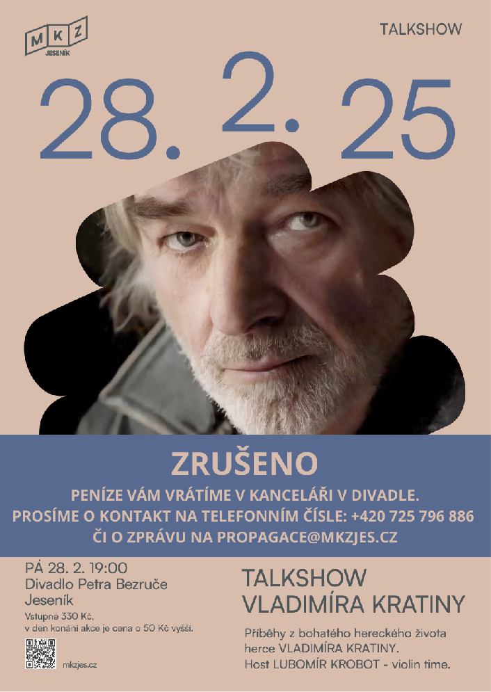 TALKSHOW VLADIMÍRA KRATINY s náhradním termínem 4. září byla ZRUŠENA